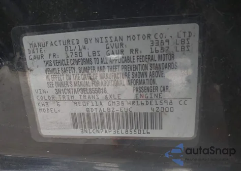 2014 Nissan Versa 1.6 Sv from USA, damaged, VIN 3N1CN7AP3EL855016